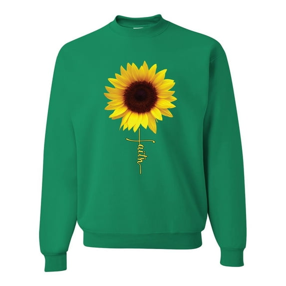 Sunflower Christian Faith Cross Inspirational/Christian Unisex Crewneck Graphic Sweatshirt, Kelly, 2XL
