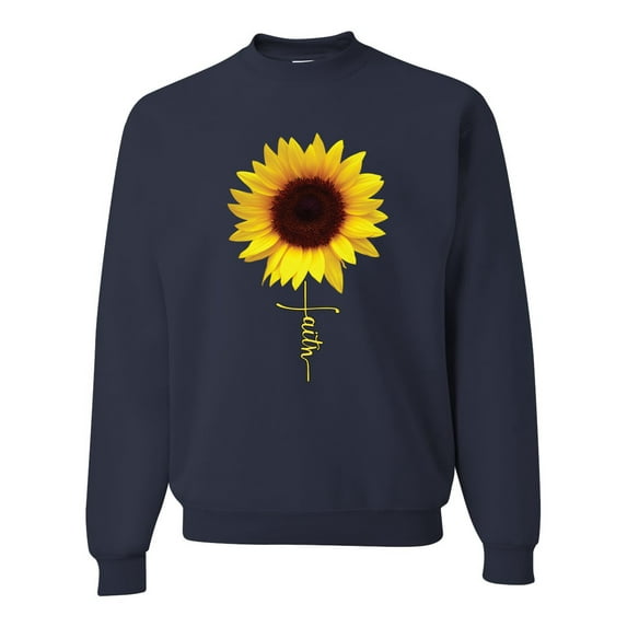 Sunflower Christian Faith Cross Inspirational/Christian Unisex Crewneck Graphic Sweatshirt, Navy, 3XL