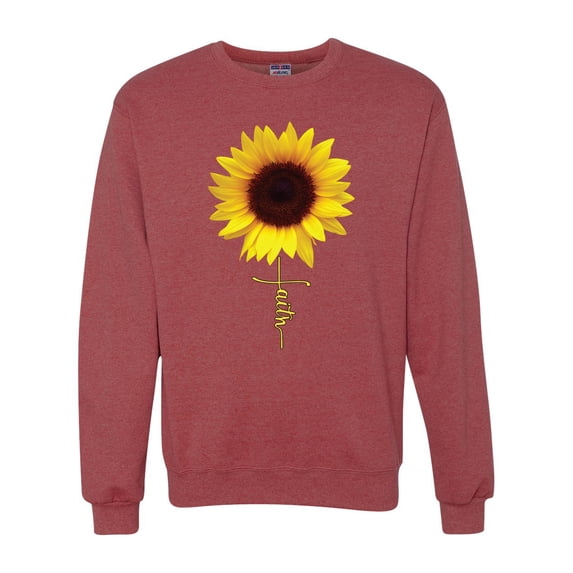 Sunflower Christian Faith Cross Inspirational/Christian Unisex Crewneck Graphic Sweatshirt, Vintage Heather Red, Large