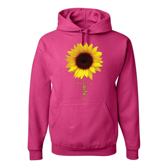 Sunflower Christian Faith Cross Inspirational/Christian Unisex Graphic Hoodie Sweatshirt, Fuschia, Small
