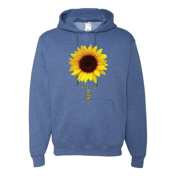 Sunflower Christian Faith Cross Inspirational/Christian Unisex Graphic Hoodie Sweatshirt, Vintage Heather Blue, Small
