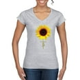 thumbnail image 1 of Sunflower Christian Faith Cross Inspirational/Christian Womenâ€™s Standard V-Neck Tee, Heather Grey, Large, 1 of 3