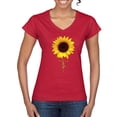 thumbnail image 1 of Sunflower Christian Faith Cross Inspirational/Christian Womenâ€™s Standard V-Neck Tee, Red, Small, 1 of 3