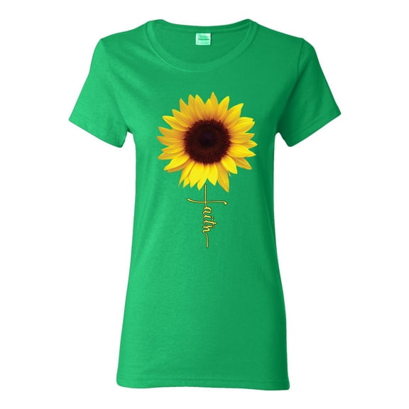 Sunflower Christian Faith Cross Inspirational/Christian Womens Graphic T-Shirt, Kelly, Medium