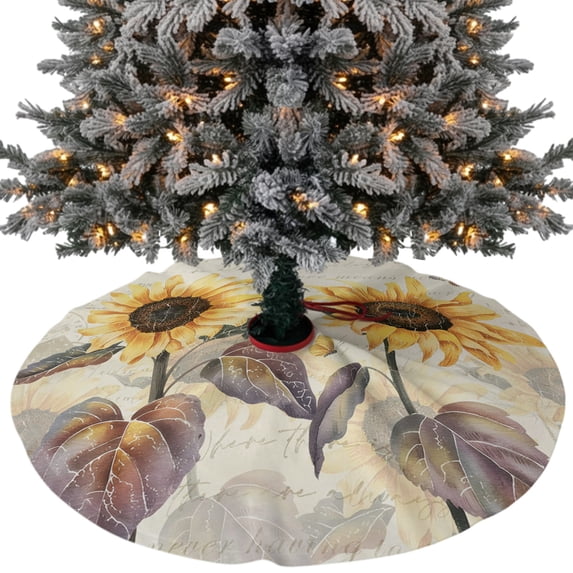 Sunflower Christmas Tree Skirt 36 Inches, Yellow Summer Botanical Floral Farmhouse Xmas Trees Skirt Mat Cover Decorations for Holiday Party Indoor Outdoor