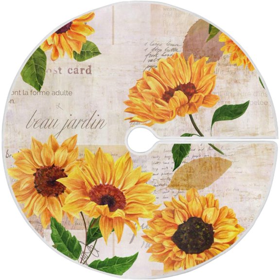 Sunflower Christmas Tree Skirt Xmas Tree Mat for Holiday Party Home Decoration, 36 Inch