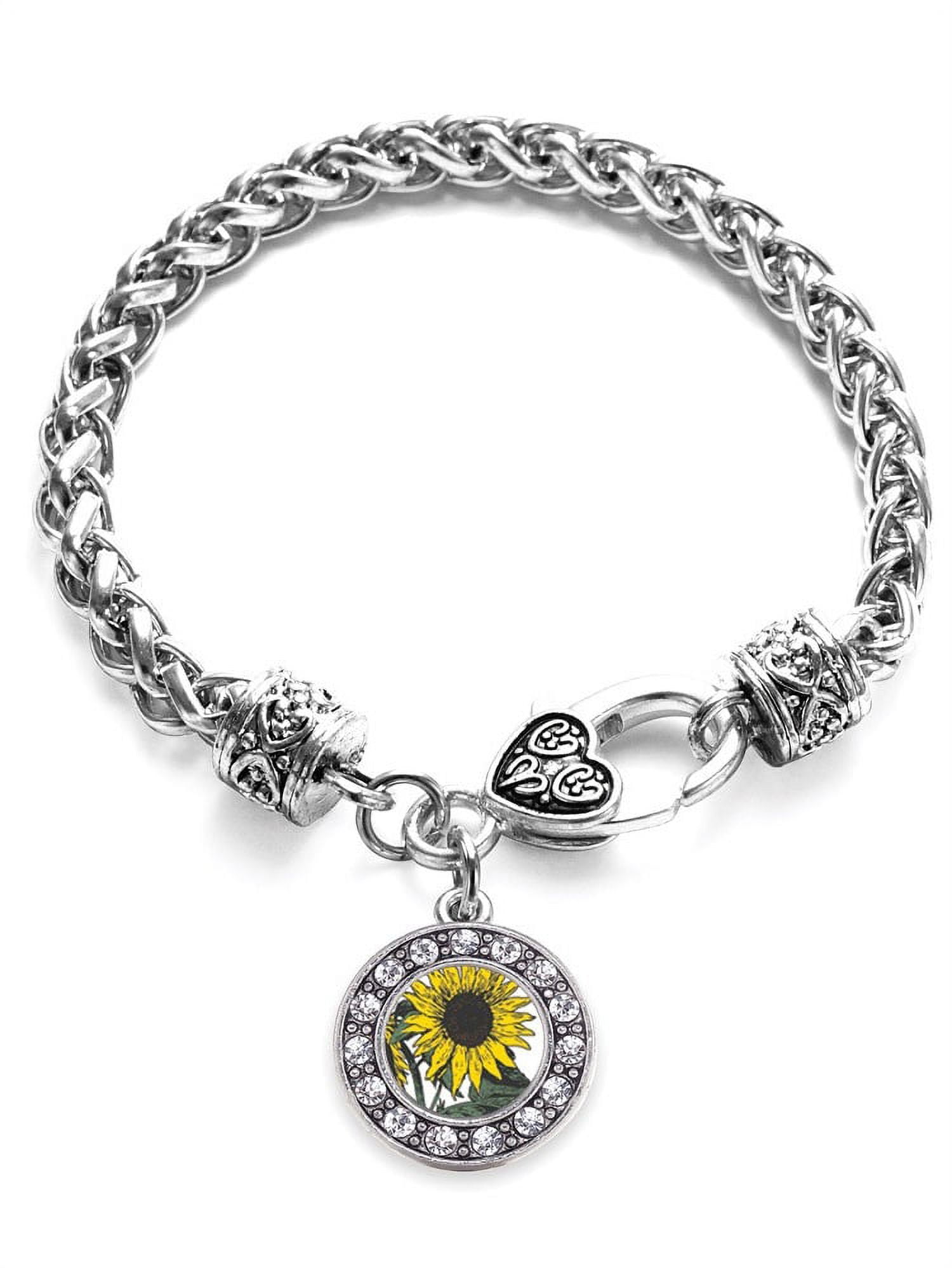 Sunflower Circle Charm Braided Bracelet
