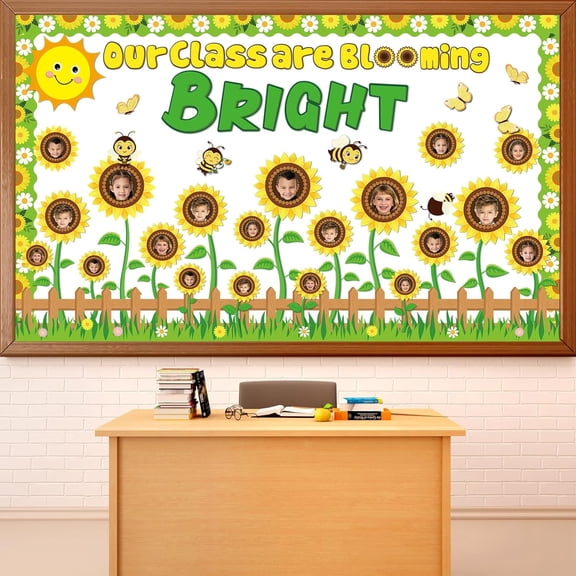 Sunflower Classroom Bulletin Board Decorations Our Class are Blooming Bright Paper Cutouts Summer Flower Bee Bulletin Board Set for Posting Photo School Door Wall Decor Supplies