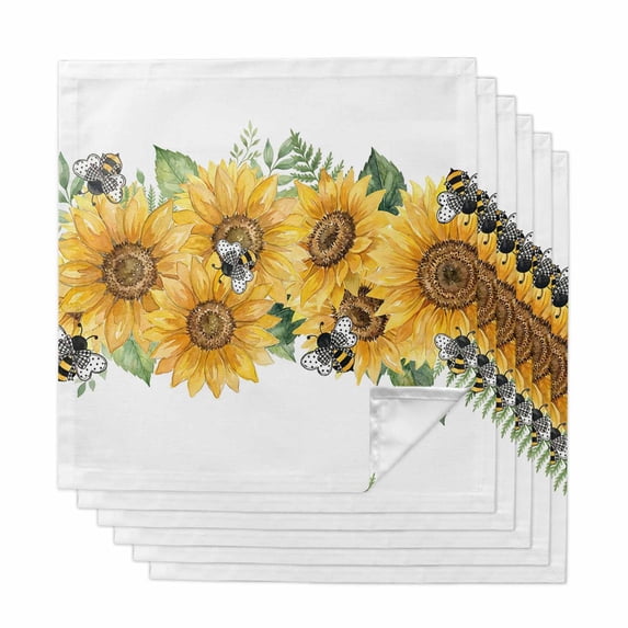 Sunflower Cloth Napkins, Green Botanical Yellow Floral Summer Washable and Reusable Dinner Napkins Set of 6, Table Napkin for Kitchen Party Birthday Wedding Hotel Housewarming 20"x20"