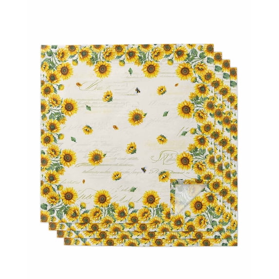 Sunflower Cloth Napkins Set of 4 Reusable Dinner Napkins, Farm Botanical Floral Retro Bee Cocktail Napkin Washable Table Napkins for Wedding/Holiday Party/Baby Shower 20"x20"