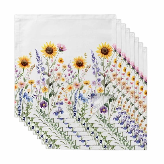 Sunflower Cloth Napkins, Spring Floral Summer Botanical Pastoral Washable and Reusable Dinner Napkins Set of 8, Table Napkin for Kitchen Party Birthday Wedding Hotel Housewarming 20"x20"
