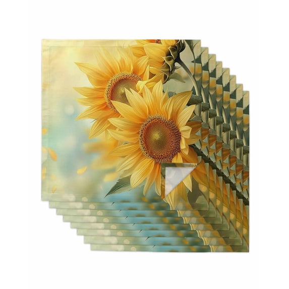 Sunflower Cloth Napkins Washable Set of 8, Yellow Spring Floral Botanical Reusable Dinner Table Napkins Cloth Bulk for Weddings Kitchen Restaurants Hotel Events Parties 20 x 20 Inch