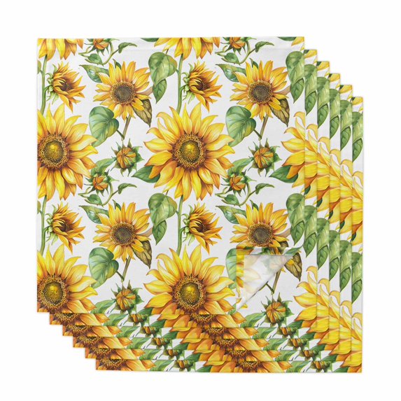 Sunflower Cloth Napkins, Yellow Green Botanical Summer Rustic Washable and Reusable Dinner Napkins Set of 6, Table Napkin for Kitchen Party Birthday Wedding Hotel Housewarming 20"x20"