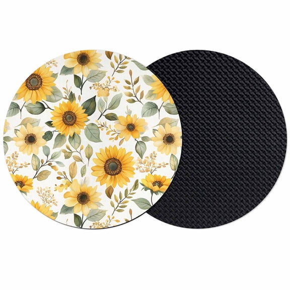 Sunflower Coasters Set of 2, Farmhouse Spring Summer Botanical Absorbent Coasters for Drinks, Coaster for Bar Office Dining Coffee Table Accessories Decor, Non Slip Round Desk Coaster