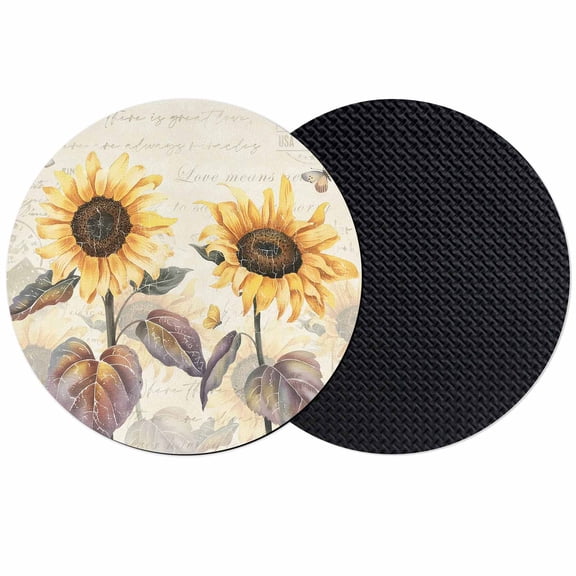 Sunflower Coasters Set of 2, Soft Absorbent Coasters for Drinks, Yellow Summer Botanical Floral Farmhouse Non-Slip Cup Coaster Mat with Rubber Bottom for Home Kitchen Desk Coffee Bar Table Decor 4"
