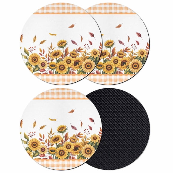 Sunflower Coasters Set of 4, Absorbent Coasters for Drinks, Fallen Leaves Fruit Thanksgiving Buffalo Check Coaster for Desk Coffee Table Protection, Home Decor House Warming Gifts 4"