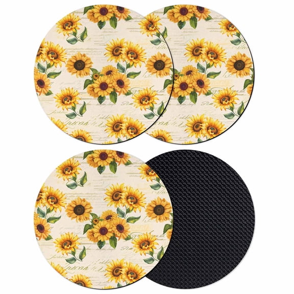 Sunflower Coasters Set of 4, Absorbent Coasters for Drinks, Spring Summer Vintage Country Floral Leaf Coaster for Desk Coffee Table Protection, Home Decor House Warming Gifts 4"
