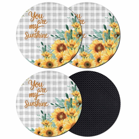 Sunflower Coasters Set of 4, Absorbent Coasters for Drinks, Summer Botanical Checkered Yellow Floral Coaster for Desk Coffee Table Protection, Home Decor House Warming Gifts 4"