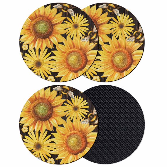 Sunflower Coasters Set of 4, Absorbent Coasters for Drinks, Yellow Floral Elegant Pastoral Flowers Watercolor Coaster for Desk Coffee Table Protection, Home Decor House Warming Gifts 4"