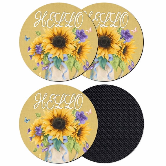 Sunflower Coasters Set of 4, Absorbent Coasters for Drinks, Yellow Flowers Summer Botanical Farmhouse Coaster for Desk Coffee Table Protection, Home Decor House Warming Gifts 4"