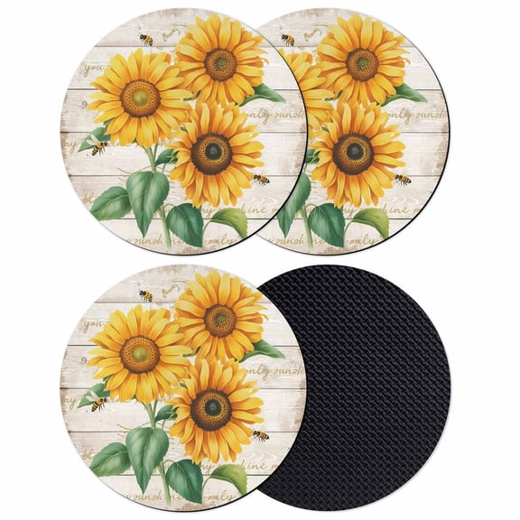 Sunflower Coasters Set of 4, Absorbent Coasters for Drinks, Yellow Summer Flowers Pastoral Vintage Coaster for Desk Coffee Table Protection, Home Decor House Warming Gifts 4"
