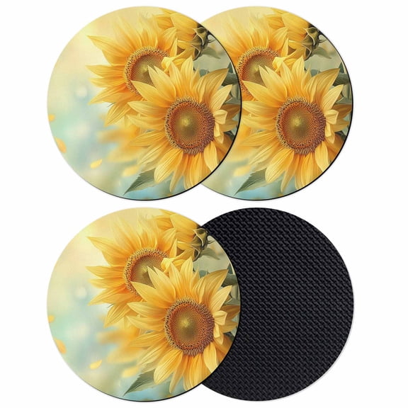 Sunflower Coasters Set of 4, Soft Absorbent Coasters for Drinks, Yellow Spring Floral Botanical Non-Slip Cup Coaster Mat with Rubber Bottom for Home Kitchen Desk Coffee Bar Table Decor 4"