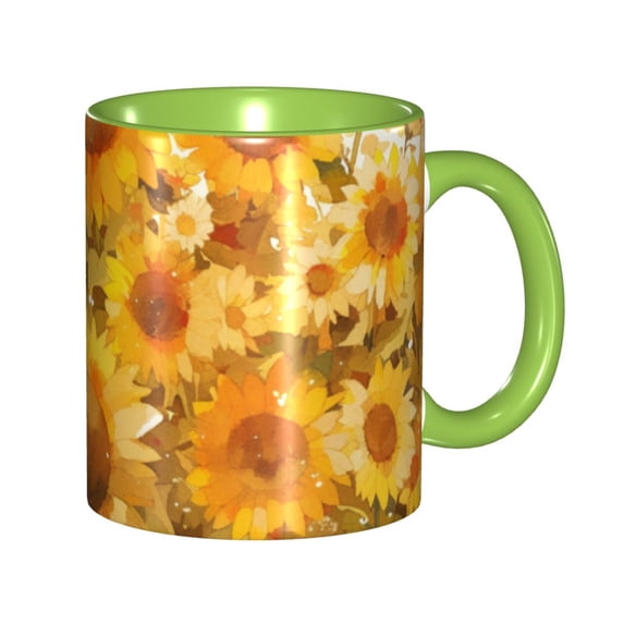 Sunflower Coffee Mug Fun Custom Ceramic Mugs 11oz Green