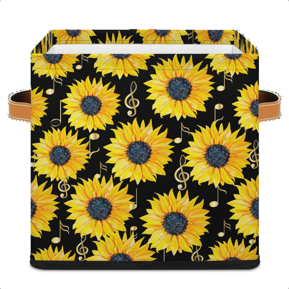 Sunflower Collapsible Storage Bin,11x11x11 Inch Foldable Fabric Cube Basket with Handles for Home,Kitchen,Toy Organization (1 Pack)