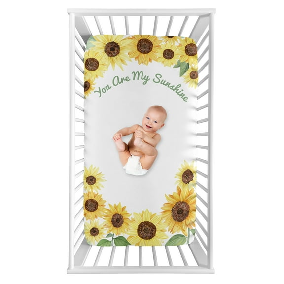 Sweet Jojo Designs Sunflower Yellow Green and Taupe Photo Op Fitted Crib Sheet