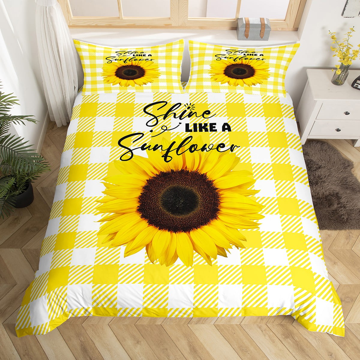 Sunflower Comforter Cover Botanical Flower Print Bedding Set Twin for