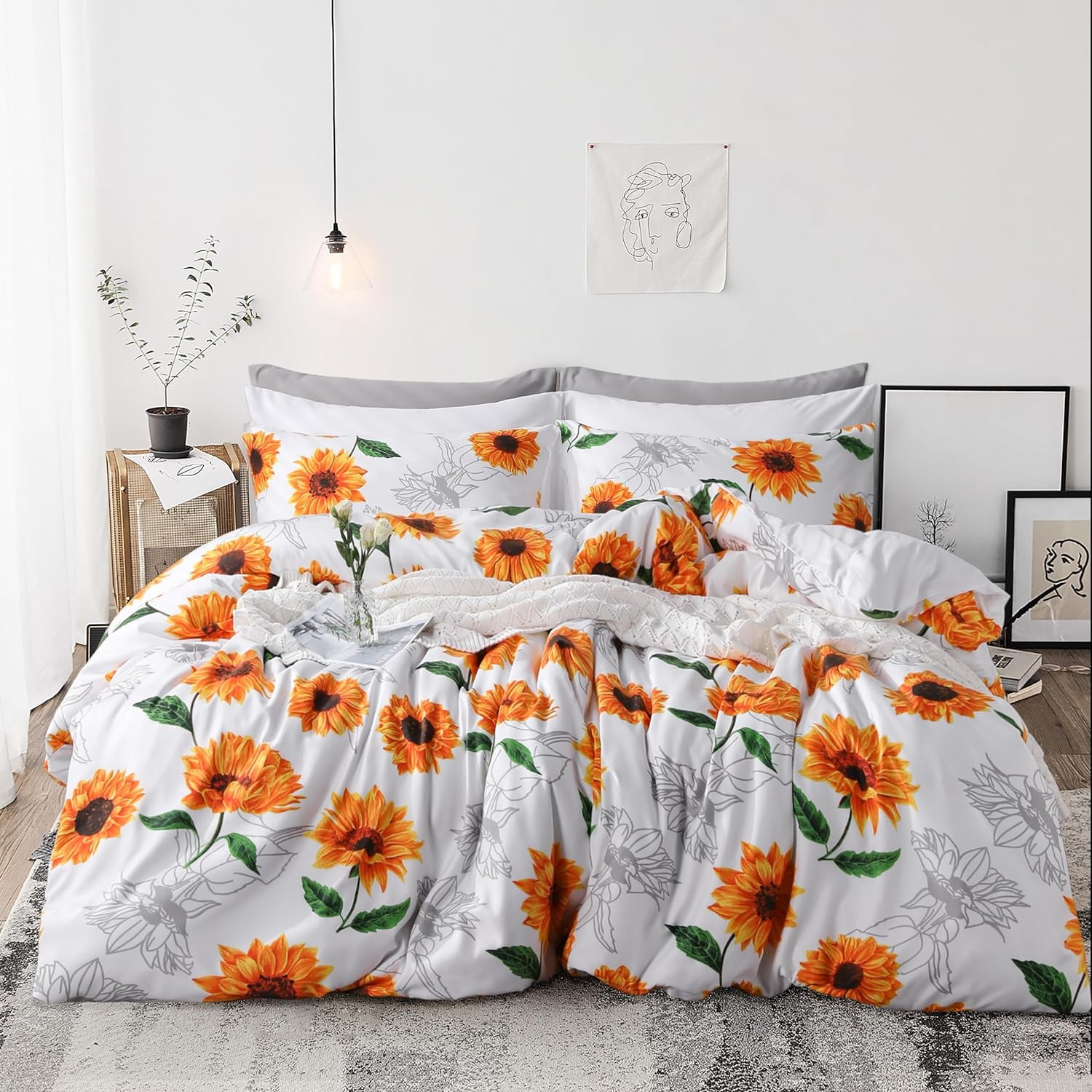 Sunflower Comforter Cover for Girls Yellow Floral Bedding Set Twin Full