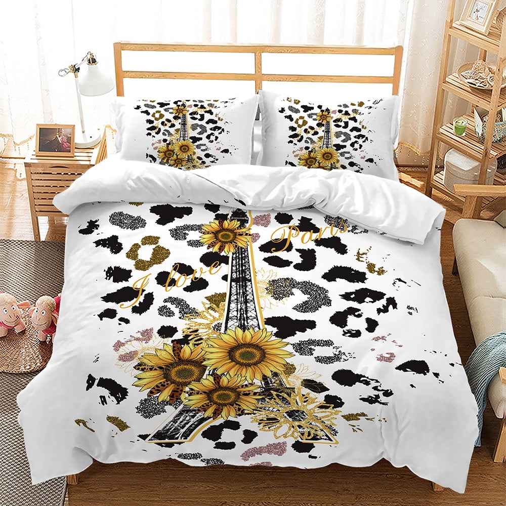 Sunflower Comforter Cover Tie Dye Leopard Duvet Cover Cheetah Cow