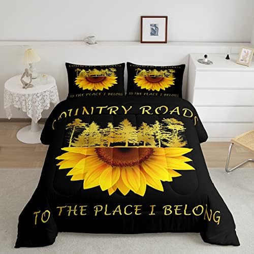Sunflower Comforter Set for Girls Boys Kids King Size Botanical Flowers