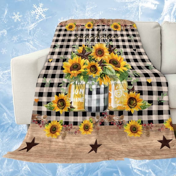 Sunflower Cooling Blanket, Lightweight Breathable Summer Throw Blanket with Double Sided Cold Effect, Black White Plaid Farmhouse Stars Picnic Beach Blankets Bed Sheet for Hot Sleepers 30"x40"