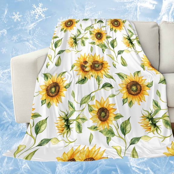 Sunflower Cooling Blanket, Lightweight Breathable Summer Throw Blanket with Double Sided Cold Effect, Farmhouse Flowers Summer Botanical Picnic Beach Blankets Bed Sheet for Hot Sleepers 30"x40"