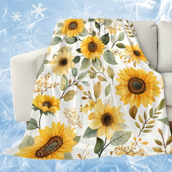 Sunflower Cooling Blanket, Lightweight Breathable Summer Throw Blanket with Double Sided Cold Effect, Farmhouse Spring Summer Botanical Picnic Beach Blankets Bed Sheet for Hot Sleepers 60"x80"