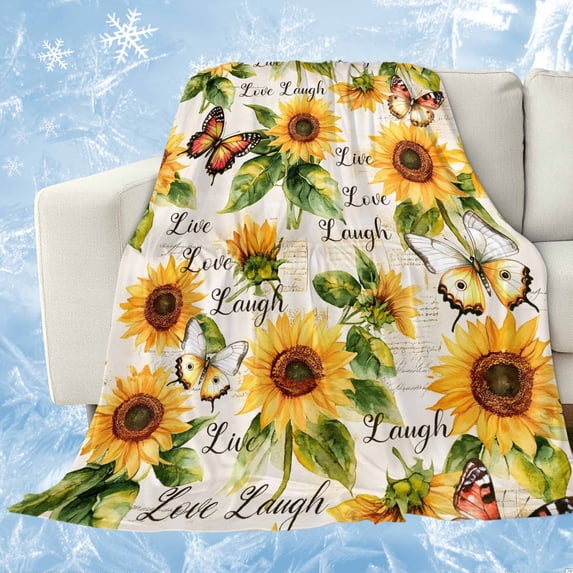 Sunflower Cooling Blanket,Lightweight Breathable Summer Throw Blanket with Double Sided Cold Effect,Summer Botanical Vintage Spring Floral Butterfly Picnic Blankets Bed Sheet for Hot Sleepers 50"x60"