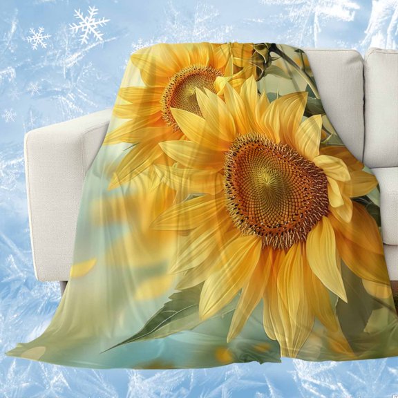 Sunflower Cooling Blanket, Lightweight Breathable Summer Throw Blanket with Double Sided Cold Effect, Yellow Spring Floral Botanical Picnic Beach Blankets Bed Sheet for Hot Sleepers 30"x40"