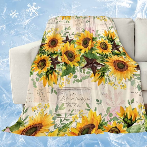 Sunflower Cooling Blanket,Lightweight Breathable Summer Throw Blanket with Double Sided Cold Effect,Yellow Spring Floral Summer Botanical Rustic Picnic Blankets Bed Sheet for Hot Sleepers 30"x40"