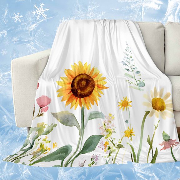 Sunflower Cooling Blanket, Lightweight Breathable Summer Throw Blanket with Double Sided Cold Effect, Yellow Summer Botanical Country Picnic Beach Blankets Bed Sheet for Hot Sleepers 60"x80"