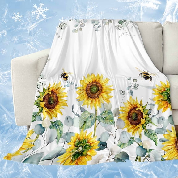 Sunflower Cooling Blanket,Lightweight Summer Throw Blanket with Double Sided Cold Effect,Sage Green Summer Botanical Eucalyptus Farmhouse Bee Picnic Blankets Bed Sheet for Hot Sleepers 30"x40"