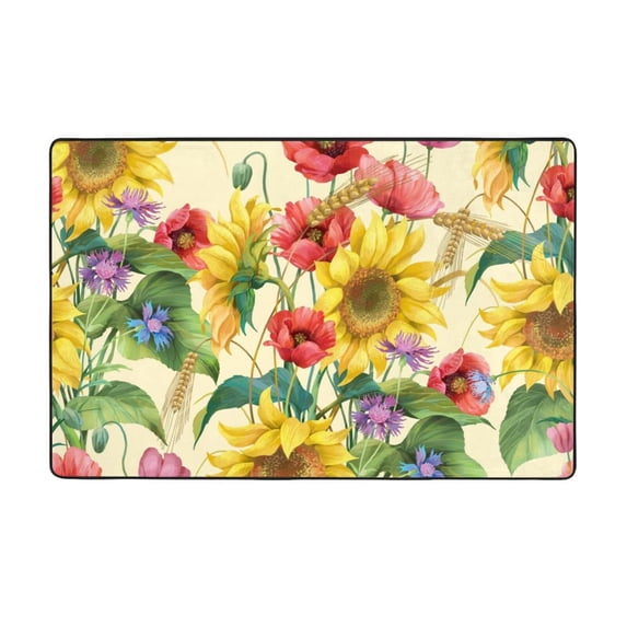 Sunflower Cornflower Poppy Shaggy Area Rug, Rugs for Living Room Bedroom Non Slip Door Mat Indoor Carpet Machine Washable Nursery Home Decor Floor Mats for Entryway 60x39in-#