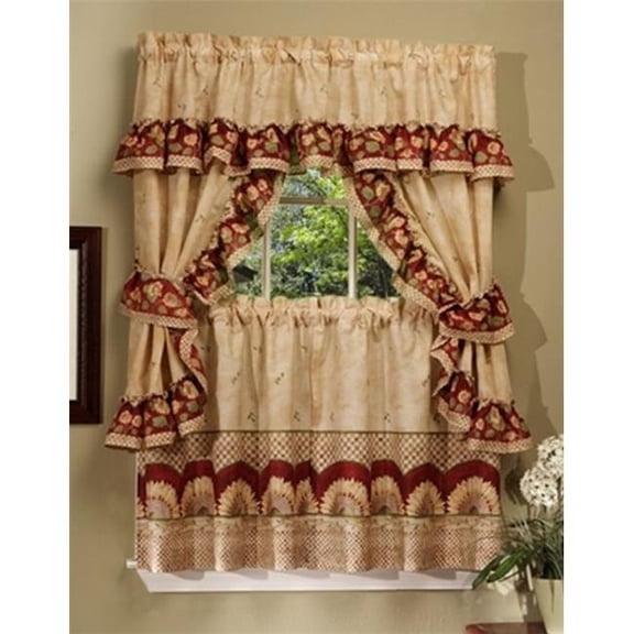 Sunflower Cottage Set - 57 in. x 36 in. Tier Pair-57 in. x 36 in. Ruffled Topper with attached valance and tiebacks.