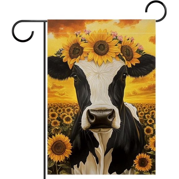 Sunflower Cow Garden Flag Double Sided Outdoor Seasonal Porch Lawn Decor 12 x 18 Inch