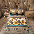 thumbnail image 1 of Sunflower Cow Print Bedding Set Western Cowhide Queen Comforter Set 7 Piece Southwestern Aztec Bed In A Bag Adults Men,Boho Rustic Farmhouse Bed Set Teal Brown, 1 of 5