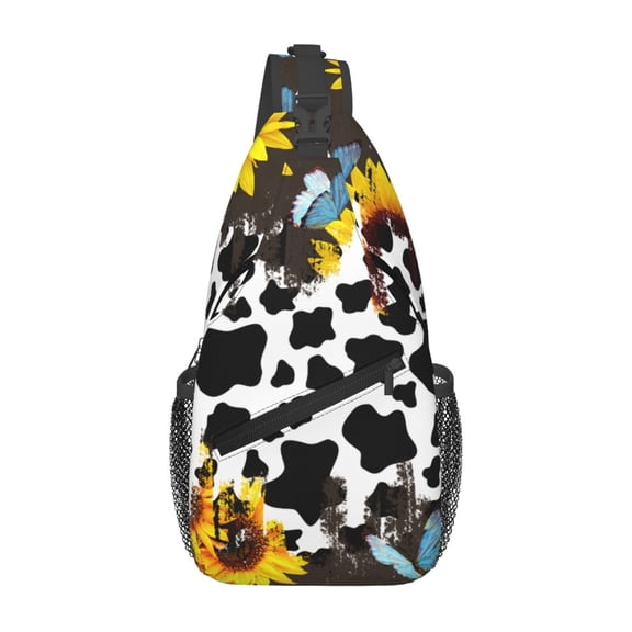 Sunflower Cow Print Crossbody Sling Bag for Women Men Sling Backpack Casual Travel Hiking Daypack Chest Shoulder Bags