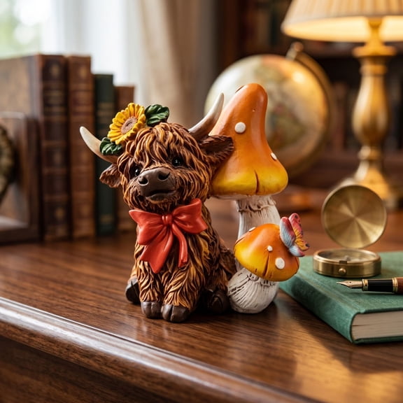 Sunflower Cow Resin Tabletop Figurine, Vivid Detailed Sculpture Flat Anti Tip Base Universal Style Matching Ability, Farm Style Statue for Living Room Shelf Fireplace Cottage Home Decor Gifting