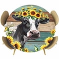 thumbnail image 1 of Sunflower Cow Round Tablecloth, Fitted Table Cover with Elastic for 45"-54" Round Tables, Rustic Teal Brown Farmhouse Wood Grain Table Cloth Outdoor Indoor Dinning Party Waterproof Tablecloths, 1 of 7