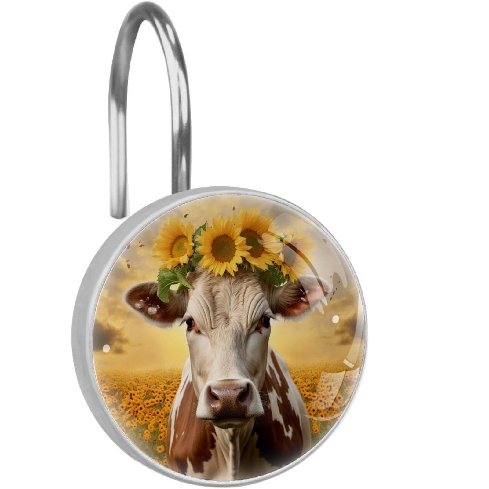 12-Pack Cow Shower Curtain Hooks – Western Rustic Decor, Stainless Steel Rings, Smooth Roller Balls