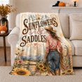 thumbnail image 1 of Sunflower Cowgirl Nostalgic Watercolor Western Ranch Scene, Peaceful Mountain Lake Scene, Warm Flannel Blanket for Cabin and Lodge, Outdoor Lovers Thanksgiving Gift, Artistic Home Decor, 1 of 9